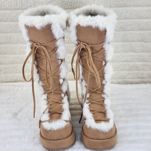 Cub 311 Tan Platform Furry Rave Mammoth Stomper Knee Boots - Picture 5 of 12